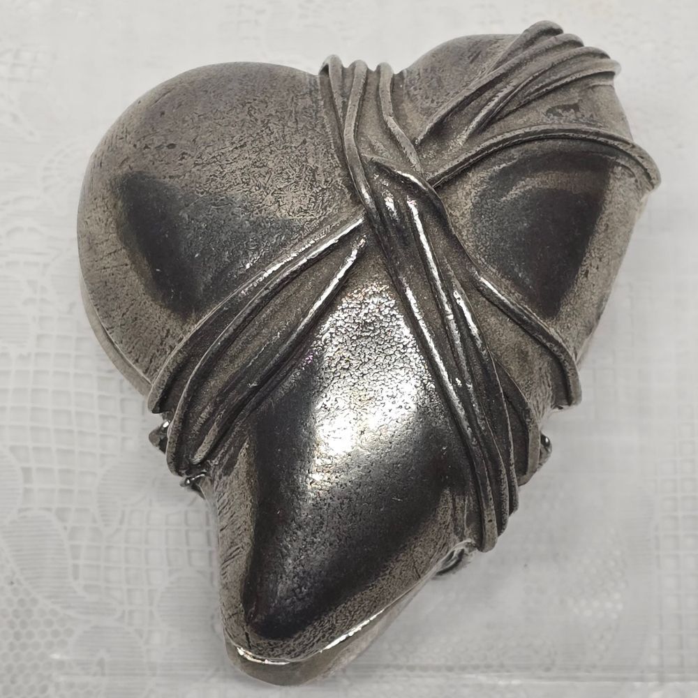 Vintage Pewter Brutalist Heart Shaped Trinket Box Heavy Gothic